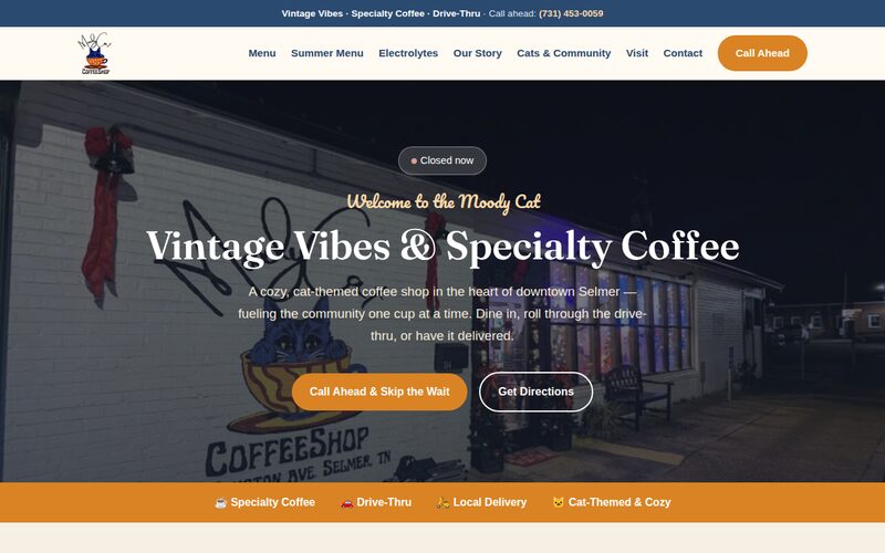 Moody Cat Coffee Shop website built by We Made It Marketing